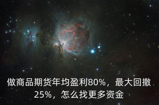 做商品期貨年均盈利80%，最大回撤25%，怎么找更多資金