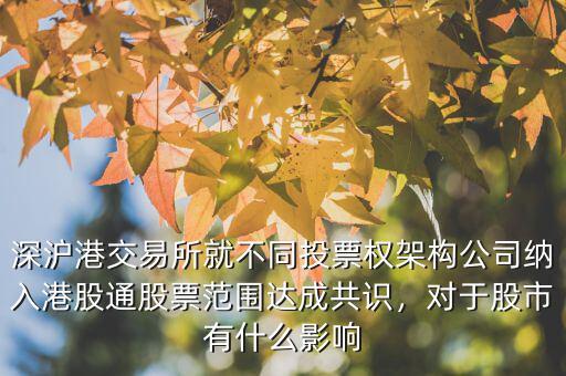 深滬港交易所就不同投票權(quán)架構(gòu)公司納入港股通股票范圍達(dá)成共識，對于股市有什么影響