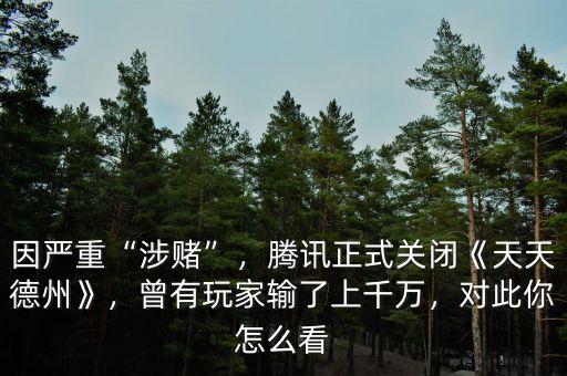 因嚴重“涉賭”，騰訊正式關閉《天天德州》，曾有玩家輸了上千萬，對此你怎么看