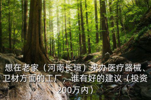 想在老家（河南長(zhǎng)垣）來(lái)辦醫(yī)療器械、衛(wèi)材方面的工廠，誰(shuí)有好的建議（投資200萬(wàn)內(nèi)）