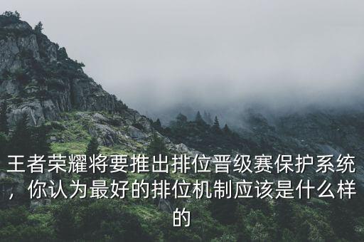 王者榮耀將要推出排位晉級賽保護系統(tǒng)，你認為最好的排位機制應該是什么樣的