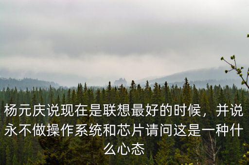楊元慶說現(xiàn)在是聯(lián)想最好的時(shí)候，并說永不做操作系統(tǒng)和芯片請(qǐng)問這是一種什么心態(tài)