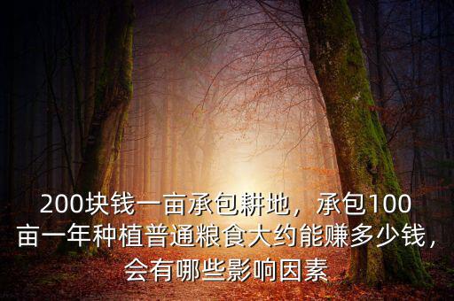 200塊錢一畝承包耕地，承包100畝一年種植普通糧食大約能賺多少錢，會(huì)有哪些影響因素