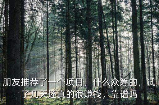 朋友推薦了一個(gè)項(xiàng)目，什么眾籌的，試了幾天還真的很賺錢，靠譜嗎