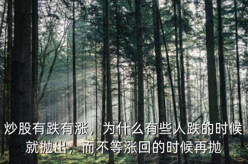 炒股有跌有漲，為什么有些人跌的時候就拋出，而不等漲回的時候再拋