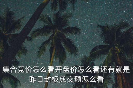 集合競(jìng)價(jià)怎么看開盤價(jià)怎么看還有就是昨日封板成交額怎么看