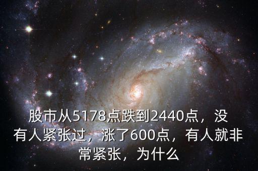 股市從5178點(diǎn)跌到2440點(diǎn)，沒有人緊張過，漲了600點(diǎn)，有人就非常緊張，為什么