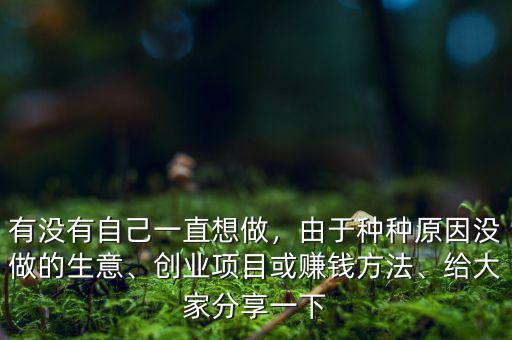 有沒有自己一直想做，由于種種原因沒做的生意、創(chuàng)業(yè)項(xiàng)目或賺錢方法、給大家分享一下