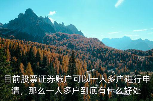 目前股票證券賬戶可以一人多戶進行申請，那么一人多戶到底有什么好處