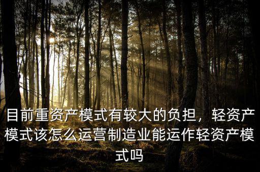 目前重資產(chǎn)模式有較大的負擔，輕資產(chǎn)模式該怎么運營制造業(yè)能運作輕資產(chǎn)模式嗎