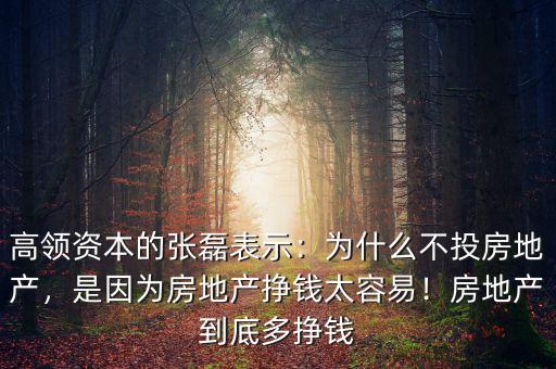 高領(lǐng)資本的張磊表示：為什么不投房地產(chǎn)，是因為房地產(chǎn)掙錢太容易！房地產(chǎn)到底多掙錢