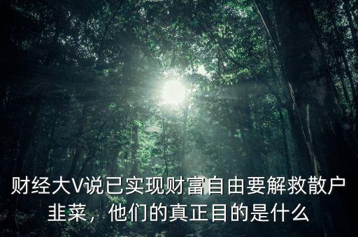財經(jīng)大V說已實現(xiàn)財富自由要解救散戶韭菜，他們的真正目的是什么