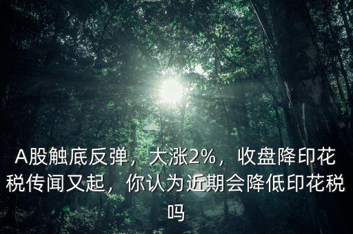 A股觸底反彈，大漲2%，收盤降印花稅傳聞又起，你認(rèn)為近期會降低印花稅嗎