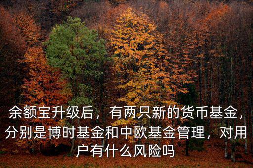 余額寶升級后，有兩只新的貨幣基金，分別是博時基金和中歐基金管理，對用戶有什么風險嗎