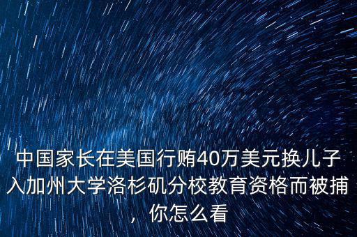中國家長在美國行賄40萬美元換兒子入加州大學(xué)洛杉磯分校教育資格而被捕，你怎么看