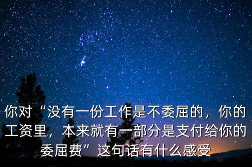 你對(duì)“沒(méi)有一份工作是不委屈的，你的工資里，本來(lái)就有一部分是支付給你的委屈費(fèi)”這句話有什么感受