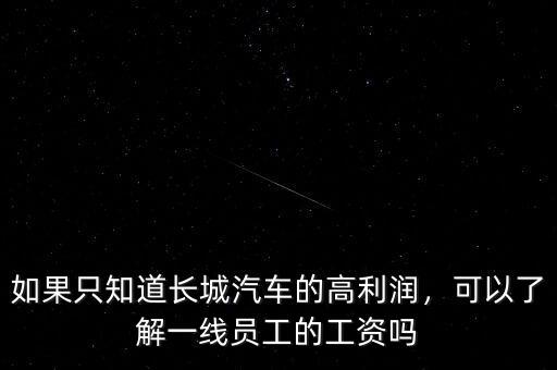 如果只知道長(zhǎng)城汽車的高利潤(rùn)，可以了解一線員工的工資嗎