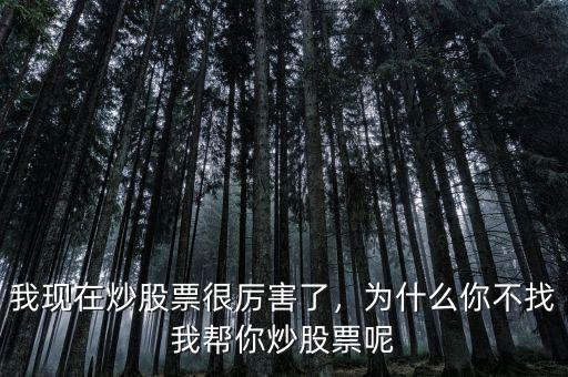 我現(xiàn)在炒股票很厲害了，為什么你不找我?guī)湍愠垂善蹦? class=