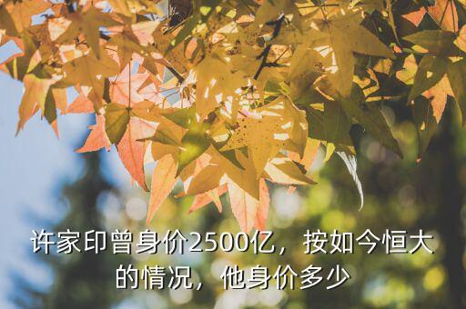 許家印曾身價2500億，按如今恒大的情況，他身價多少