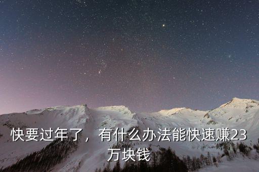 快要過年了，有什么辦法能快速賺23萬塊錢
