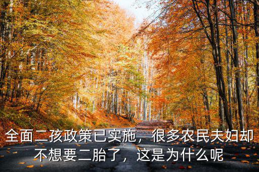 全面二孩政策已實施，很多農(nóng)民夫婦卻不想要二胎了，這是為什么呢