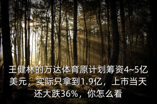 王健林的萬(wàn)達(dá)體育原計(jì)劃籌資4~5億美元，實(shí)際只拿到1.9億，上市當(dāng)天還大跌36%，你怎么看