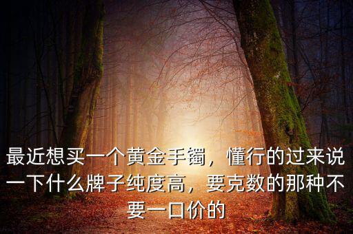 最近想買一個(gè)黃金手鐲，懂行的過(guò)來(lái)說(shuō)一下什么牌子純度高，要克數(shù)的那種不要一口價(jià)的