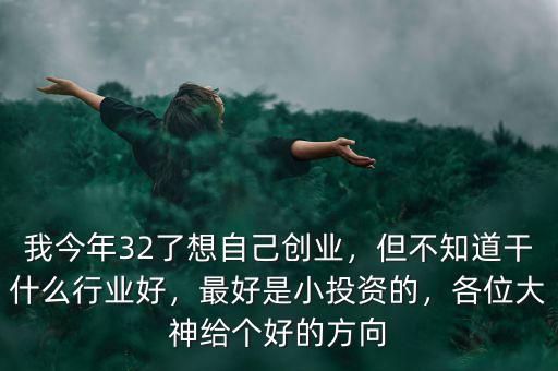 我今年32了想自己創(chuàng)業(yè)，但不知道干什么行業(yè)好，最好是小投資的，各位大神給個(gè)好的方向