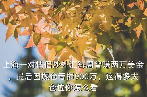 上海一對情侶炒外匯每周曾賺兩萬美金，最后因爆倉虧損900萬，這得多大倉位你怎么看