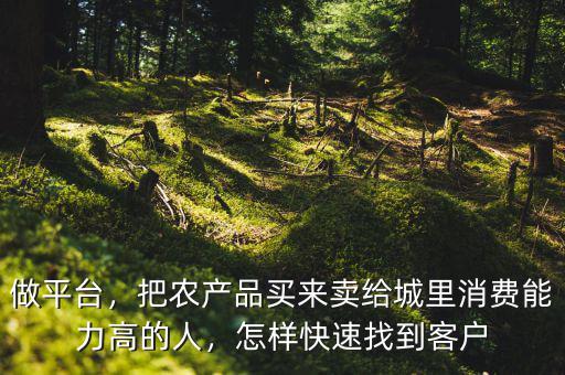 做平臺，把農(nóng)產(chǎn)品買來賣給城里消費能力高的人，怎樣快速找到客戶