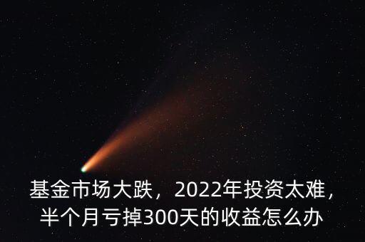 基金市場(chǎng)大跌，2022年投資太難，半個(gè)月虧掉300天的收益怎么辦