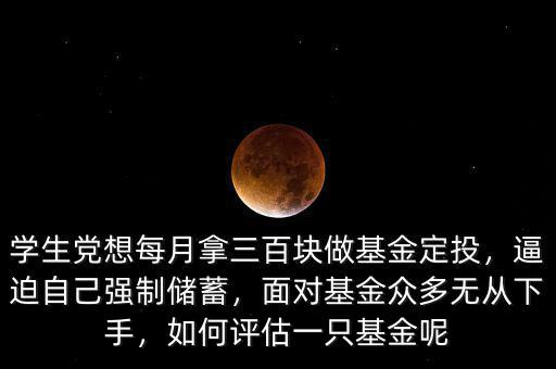 學(xué)生黨想每月拿三百塊做基金定投，逼迫自己強(qiáng)制儲蓄，面對基金眾多無從下手，如何評估一只基金呢