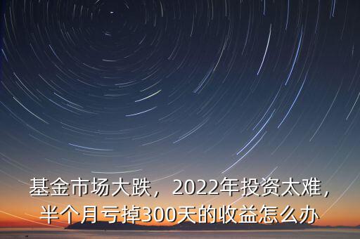 基金市場(chǎng)大跌，2022年投資太難，半個(gè)月虧掉300天的收益怎么辦