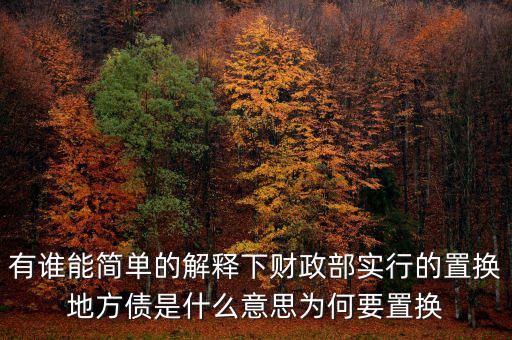有誰能簡單的解釋下財(cái)政部實(shí)行的置換地方債是什么意思為何要置換