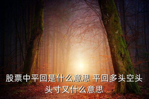 股票中平回是什么意思 平回多頭空頭頭寸又什么意思