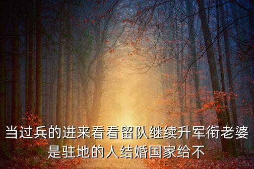 國家為什么不分房，當(dāng)過兵的進(jìn)來看看留隊(duì)繼續(xù)升軍銜老婆是駐地的人結(jié)婚國家給不