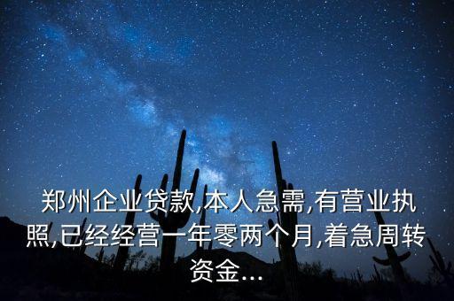 鄭州企業(yè)貸款,本人急需,有營業(yè)執(zhí)照,已經經營一年零兩個月,著急周轉資金...