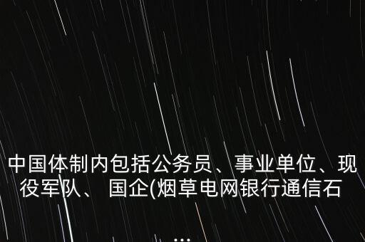 中國(guó)體制內(nèi)包括公務(wù)員、事業(yè)單位、現(xiàn)役軍隊(duì)、 國(guó)企(煙草電網(wǎng)銀行通信石...