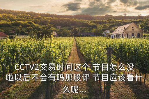 CCTV2交易時(shí)間這個(gè) 節(jié)目怎么沒(méi)啦以后不會(huì)有嗎那股評(píng) 節(jié)目應(yīng)該看什么呢...