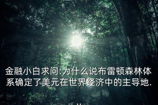 金融小白求問:為什么說布雷頓森林體系確定了美元在世界經(jīng)濟中的主導地...