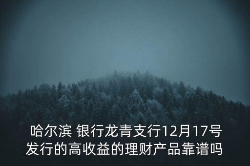  哈爾濱 銀行龍青支行12月17號(hào)發(fā)行的高收益的理財(cái)產(chǎn)品靠譜嗎