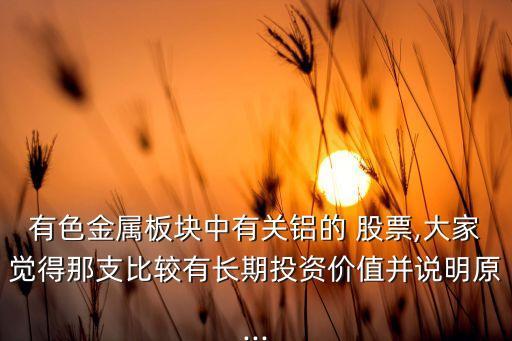 有色金屬板塊中有關(guān)鋁的 股票,大家覺得那支比較有長(zhǎng)期投資價(jià)值并說(shuō)明原...