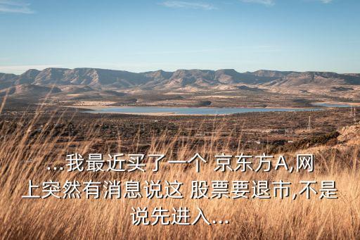 ...我最近買了一個 京東方A,網(wǎng)上突然有消息說這 股票要退市,不是說先進入...