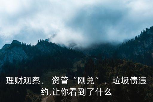 理財觀察、 資管“剛兌”、垃圾債違約,讓你看到了什么