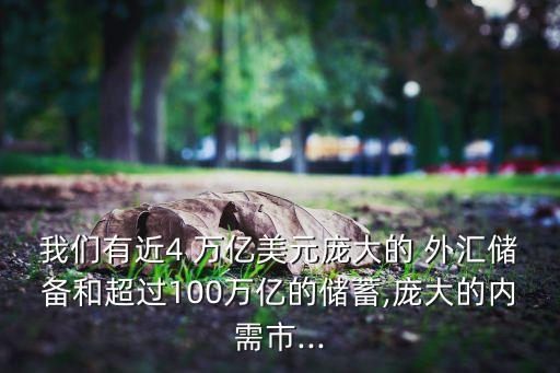 我們有近4 萬(wàn)億美元龐大的 外匯儲(chǔ)備和超過(guò)100萬(wàn)億的儲(chǔ)蓄,龐大的內(nèi)需市...