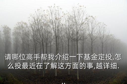 請哪位高手幫我介紹一下基金定投,怎么投最近在了解這方面的事,越詳細(xì)...