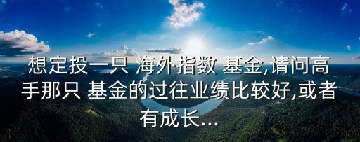 想定投一只 海外指數(shù) 基金,請(qǐng)問(wèn)高手那只 基金的過(guò)往業(yè)績(jī)比較好,或者有成長(zhǎng)...