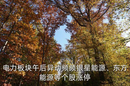 電力板塊午后異動(dòng)頻頻銀星能源、東方能源等個(gè)股漲停