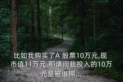 比如我購(gòu)買了A 股票10萬元,現(xiàn) 市值11萬元,那請(qǐng)問我投入的10萬元是被誰擁...
