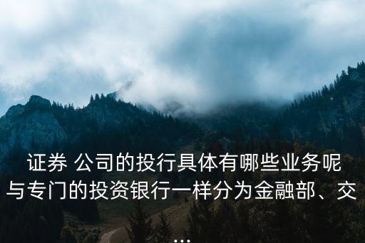  證券 公司的投行具體有哪些業(yè)務(wù)呢與專(zhuān)門(mén)的投資銀行一樣分為金融部、交...